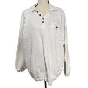 Vintage Y2K White Cotton Stuff Oversized Pullover Sweater Mens Large Button Up